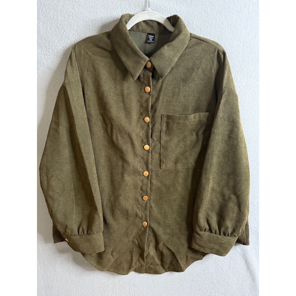 SHEIN Button Up Women's XXL Curve Corduroy Shirt Jacket Long Sleeve